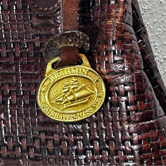 Brahmin Vintage Dark Brown Woven Leather Shoulder Bag - Picture 2 of 16